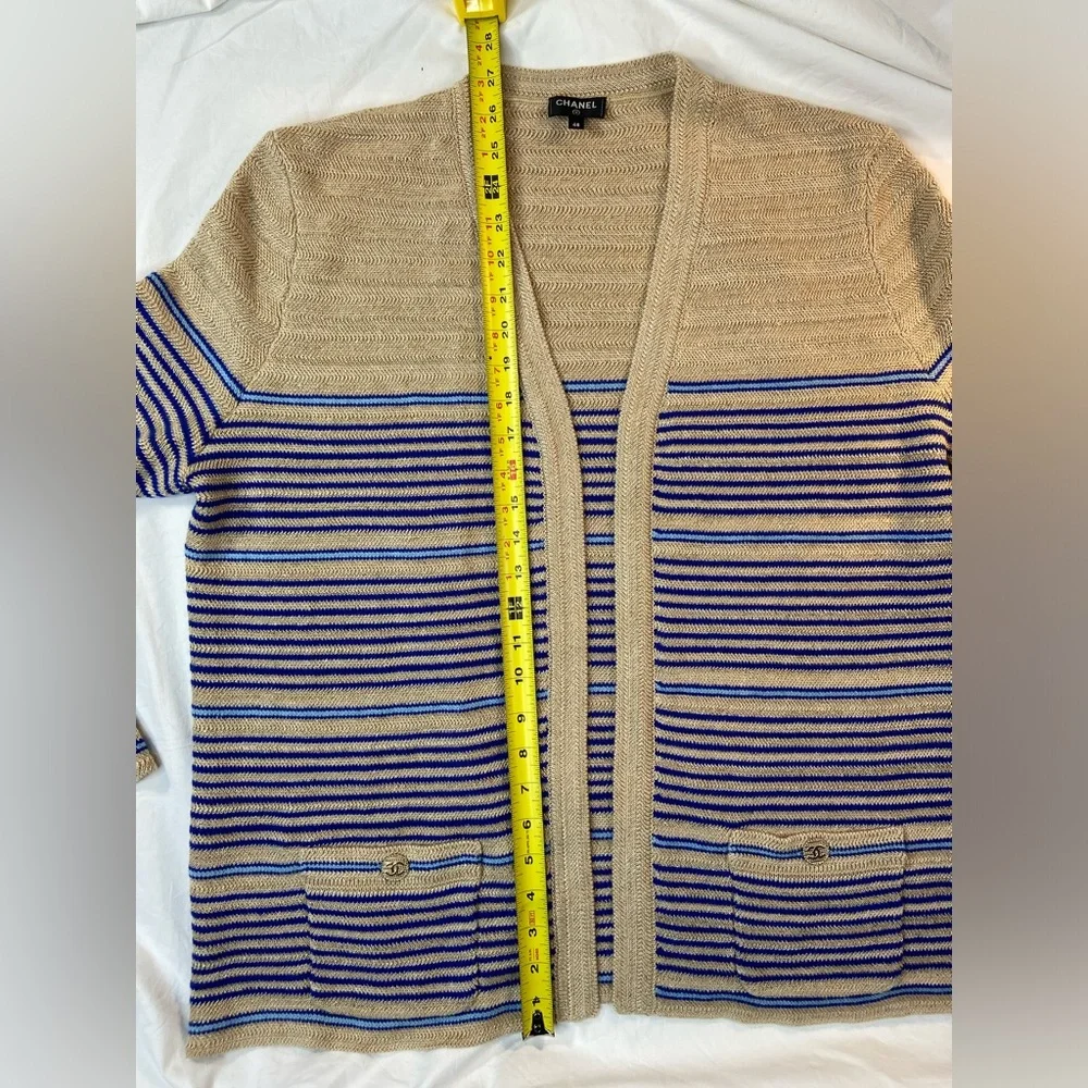 CHANEL Striped Metallic Knit Cardigan from 2019 Cruise La Pausa Size 48 - Picture 5 of 12